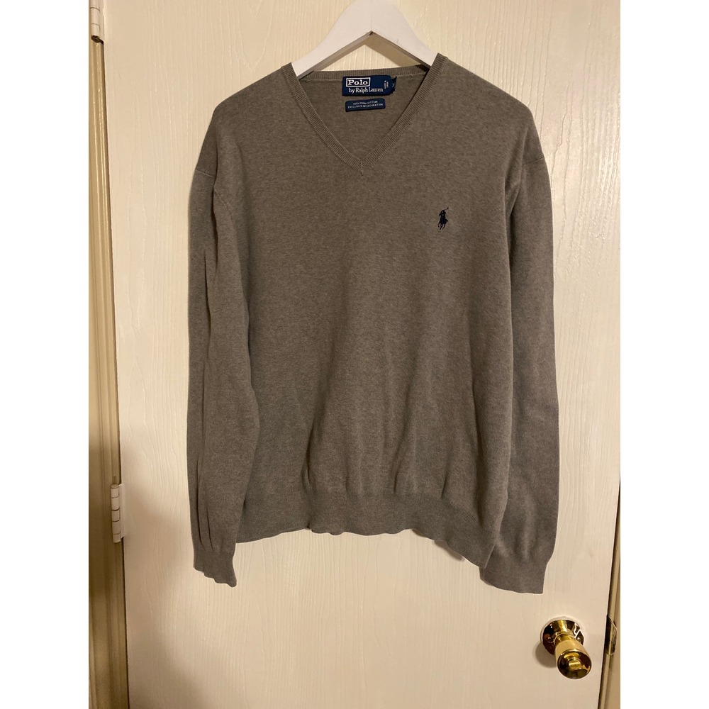 Polo Ralph Lauren Mens XL Grey 100% Pima Cotton V-Neck Pony Logo Sweater
0252